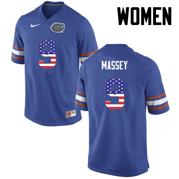 Women Florida Gators #9 Dre Massey College Football USA Flag Fashion Jerseys-Blue